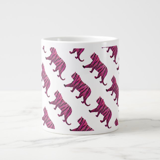 Silhouette Hot Pink and Black Tiger Large Coffee Mug (Front)