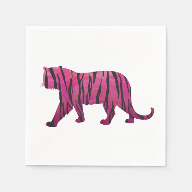Silhouette Hot Pink and Black Tiger Napkin (Front)