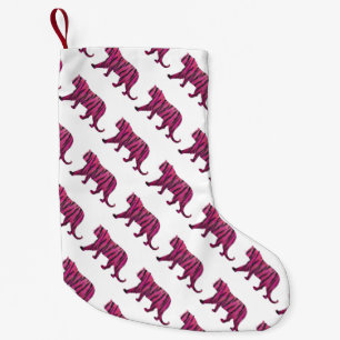 Silhouette Hot Pink and Black Tiger Small Christmas Stocking