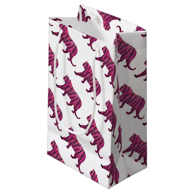 Silhouette Hot Pink and Black Tiger Small Gift Bag (Front Angled)