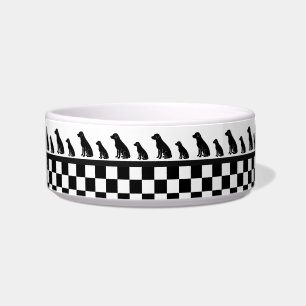 Silhouette Labrador Black Checked Pattern Dog Bowl