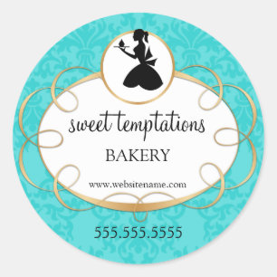 Silhouette Lady and Cupcake Bakery Packaging Class Classic Round Sticker
