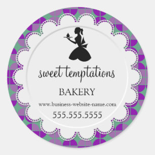 Silhouette Lady and Cupcake Bakery Packaging Classic Round Sticker