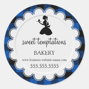 Silhouette Lady Cupcake Buffalo Plaid Bakery Classic Round Sticker