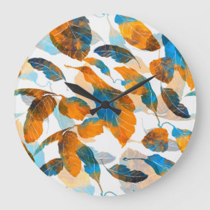 Silhouette leaves: watercolor, digital seamless pa large clock