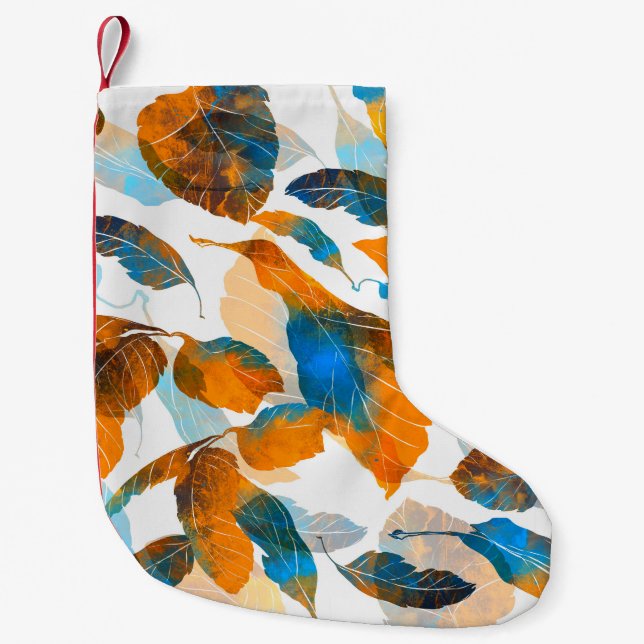 Silhouette leaves: watercolor, digital seamless pa small christmas stocking (Front)
