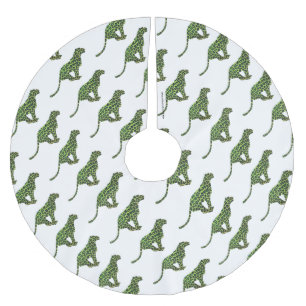 Silhouette Leopard Black and Green Brushed Polyester Tree Skirt