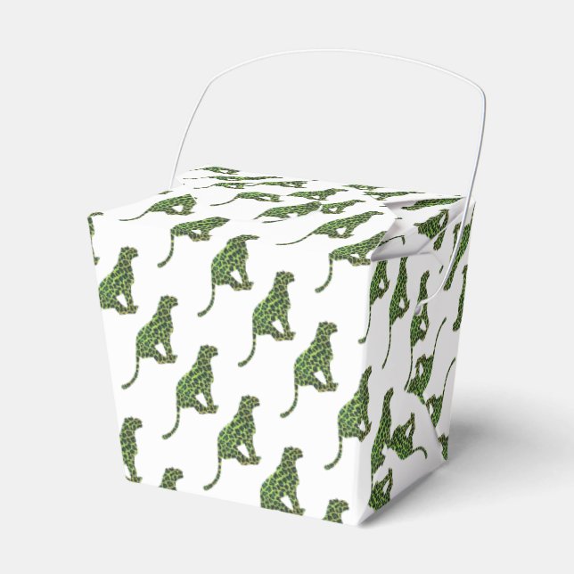 Silhouette Leopard Black and Green Favour Box (Front Side)