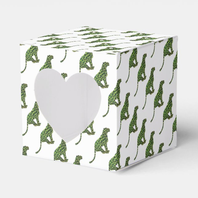 Silhouette Leopard Black and Green Favour Box (Front Side)