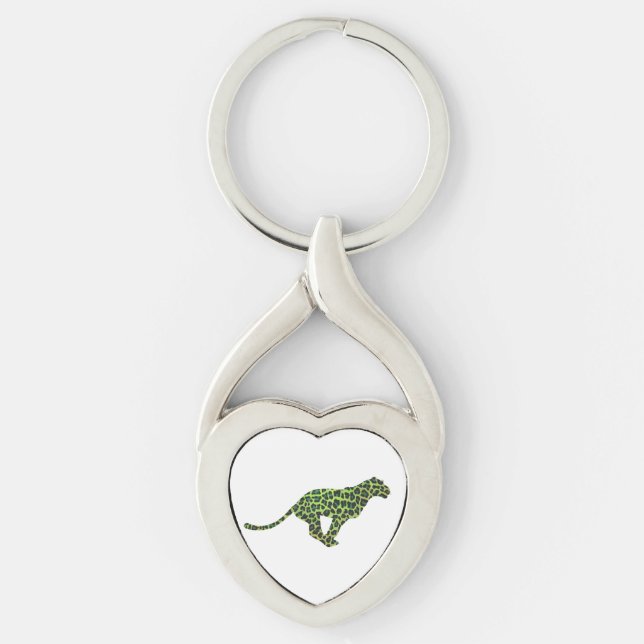 Silhouette Leopard Black and Green Key Ring (Front)