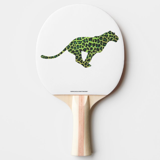 Silhouette Leopard Black and Green Ping Pong Paddle (Front)