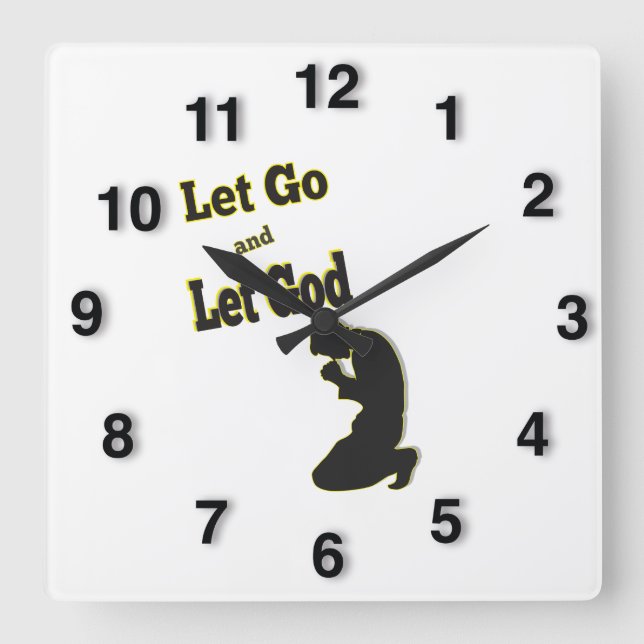 Silhouette Let Go Let God Praying Man Square Wall Clock (Front)
