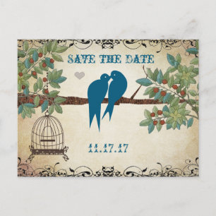 Silhouette Love Birds Bird Cage Tree Save the Date Announcement Postcard