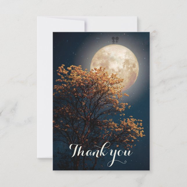 Silhouette love couple on the moon thank you card (Front)
