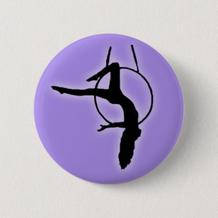 Silhouette Lyra Aerialist Dancer poses on the Hoop 6 Cm Round Badge