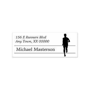 Silhouette Male Runner Return Address Rubber Stamp