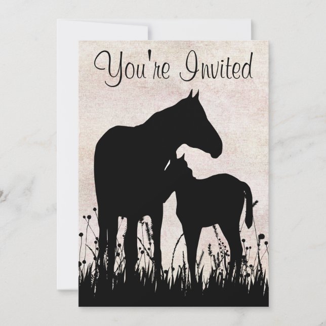Silhouette Mare and Foal Horse Baby Shower Invitation (Front)