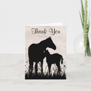 Silhouette Mare and Foal in Field Horse Thank You Card