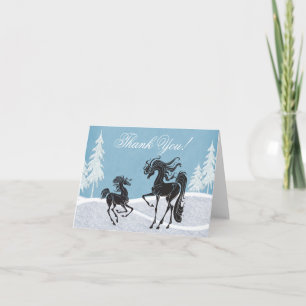 Silhouette Mare and Foal Winter Horse Thank You Card