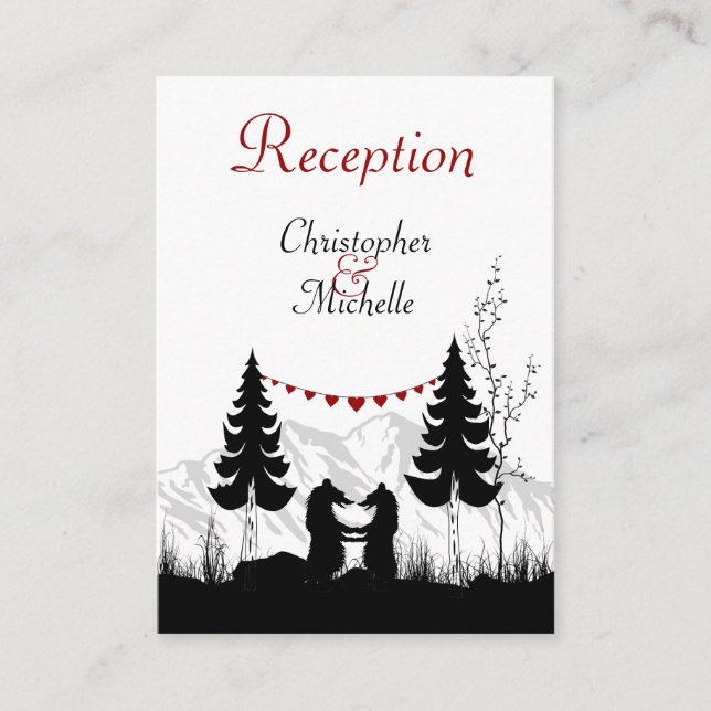 Silhouette Mountain Bears Wedding Reception Cards (Front)