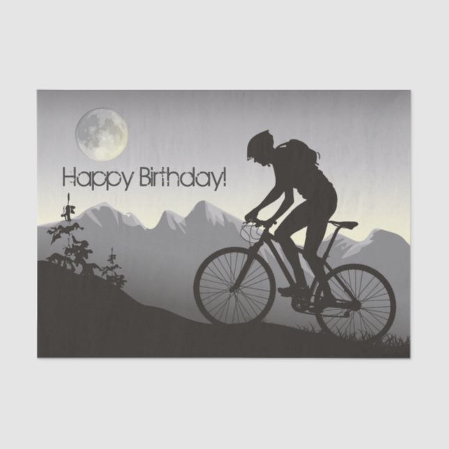 Silhouette Mountain Bike and Full Moon Birthday Tissue Paper (Front)