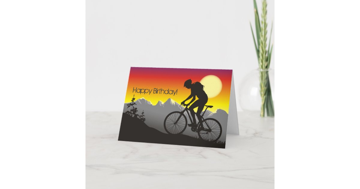 silhouette mountain bike happy birthday card zazzle co uk