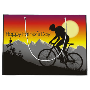 Silhouette Mountain Bike Happy Father's Day Large Gift Bag