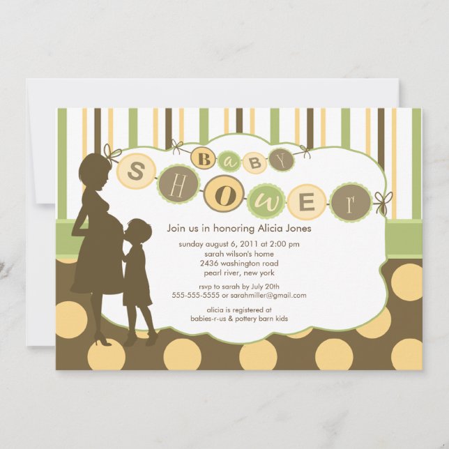 Silhouette Mum Baby Shower Baby Green yellow Brown Invitation (Front)