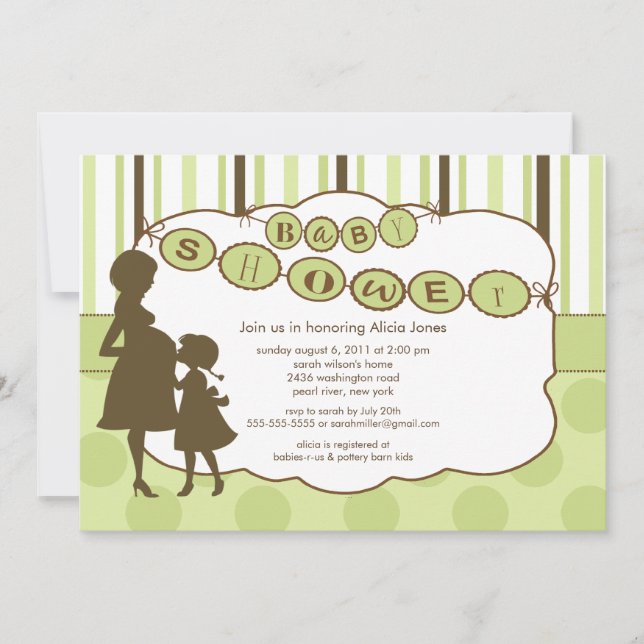 Silhouette Mum Baby Shower Gender Neutral Green Invitation (Front)