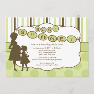 Silhouette Mum Baby Shower Gender Neutral Green Invitation