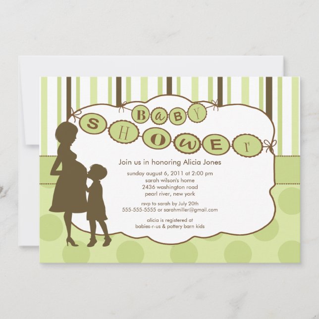 Silhouette Mum Baby Shower Gender Neutral Green Invitation (Front)