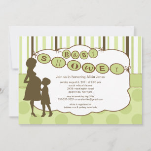Silhouette Mum Baby Shower Gender Neutral Green Invitation