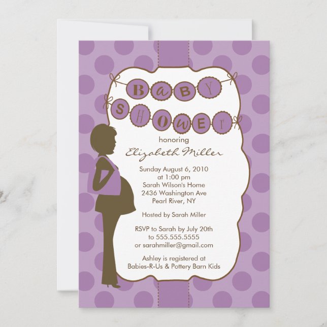 Silhouette Mum Baby Shower Girl Purple Brown Invitation (Front)