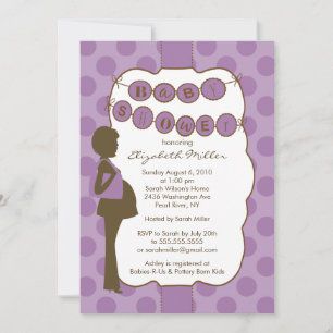 Silhouette Mum Baby Shower Girl Purple Brown Invitation