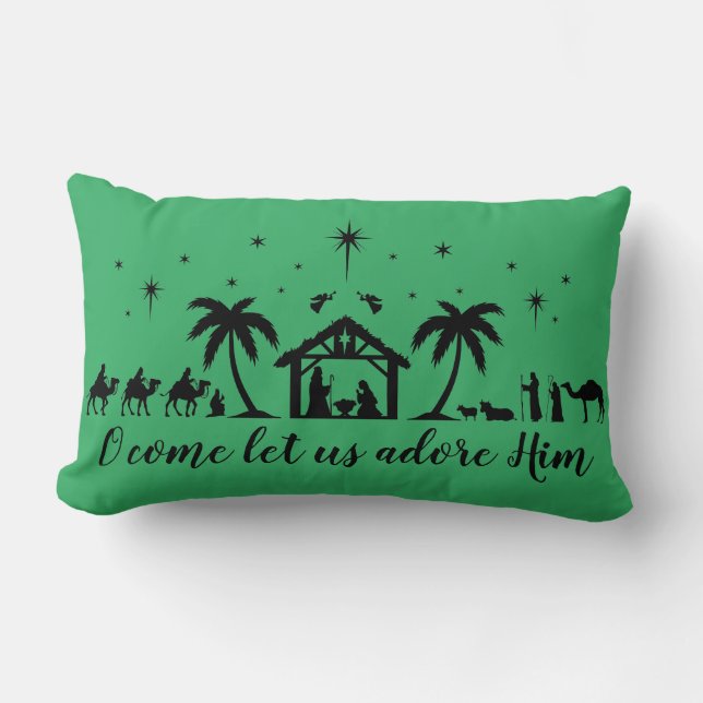 Silhouette Nativity Scene Christmas Throw Pillow (Front)
