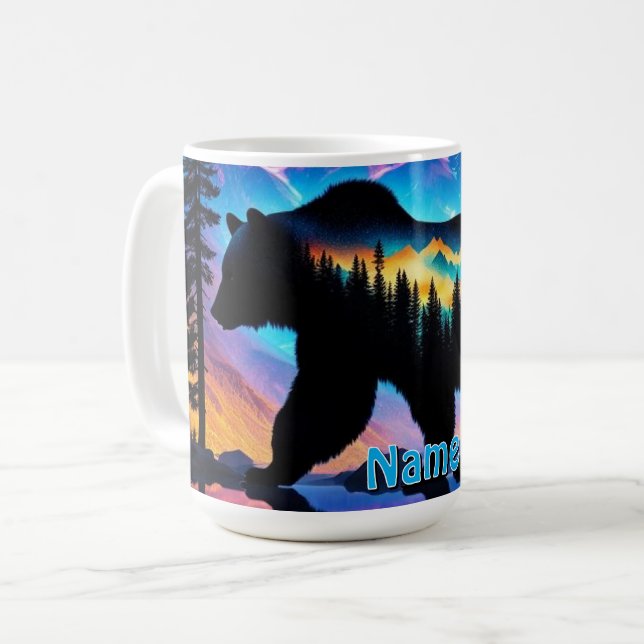 Silhouette of a Bear Showing Nature Landscape Coffee Mug (Front Left)