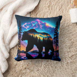Silhouette of a Bear Showing Nature Landscape Cushion