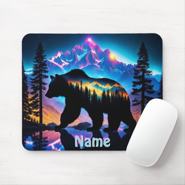 Silhouette of a Bear Showing Nature Landscape Mouse Mat (With Mouse)