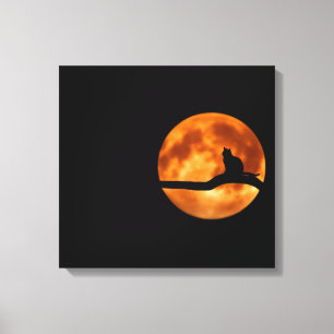 Silhouette of a Black Cat in a Tree Canvas Print