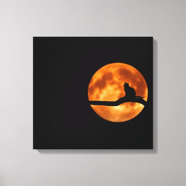 Silhouette of a Black Cat in a Tree Canvas Print (Front)