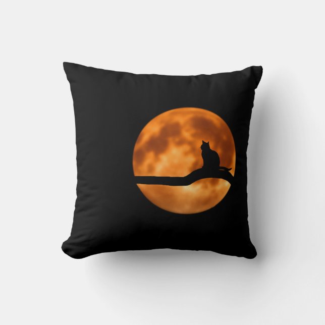 Silhouette of a Black Cat in a Tree Cushion (Front)