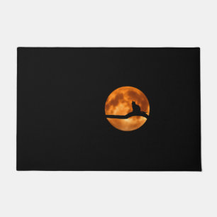 Silhouette of a Black Cat in a Tree Doormat