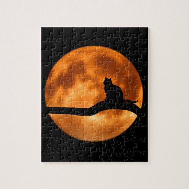 Silhouette of a Black Cat in a Tree Jigsaw Puzzle (Vertical)
