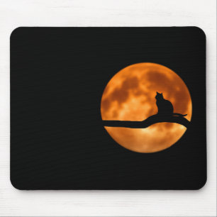 Silhouette of a Black Cat in a Tree Mouse Mat