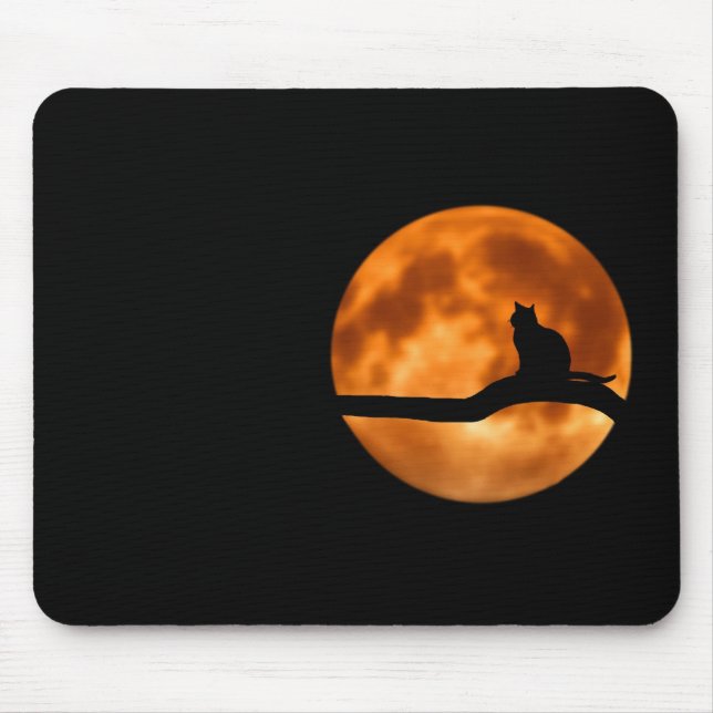 Silhouette of a Black Cat in a Tree Mouse Mat (Front)