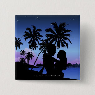 Silhouette of a couple embracing on the beach 15 cm square badge