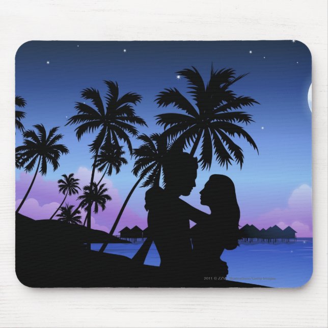 Silhouette of a couple embracing on the beach mouse mat (Front)