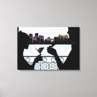 Silhouette of a couple toasting martini glasses