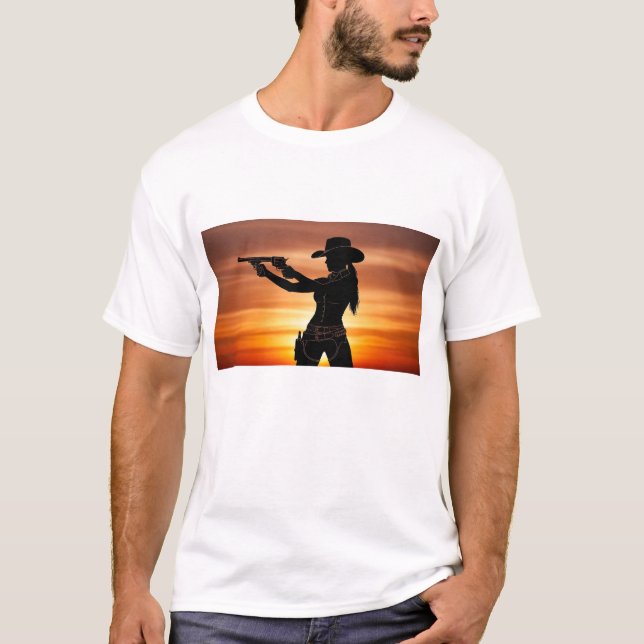 silhouette of a cowgirl with a gun T-Shirt (Front)