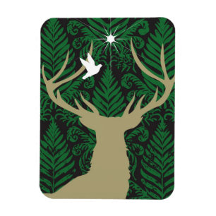 Silhouette of a deer, a dove and a star against a magnet